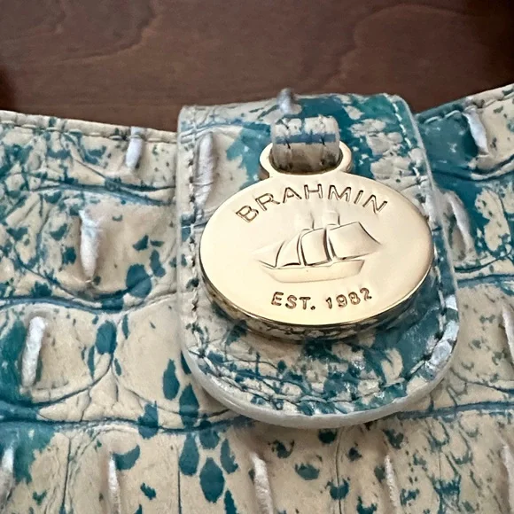 Brahmin Teal and Cream Croc-Embossed Crossbody Bag - Picture 5 of 11